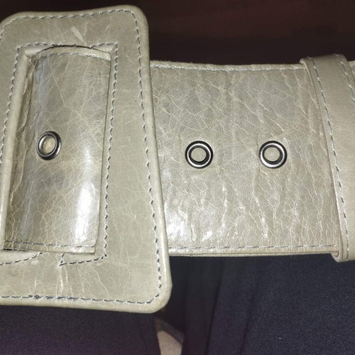 Wide waist belt like new, ice grey with large buckle