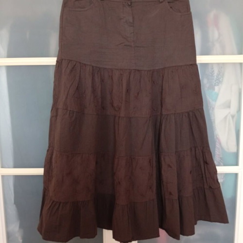 Brown long boho skirt used with embroidered details, size M