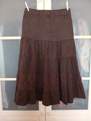 Brown long boho skirt used with embroidered details, size M