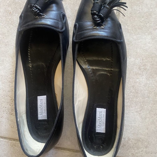 Max Mara black leather loafers women's used
