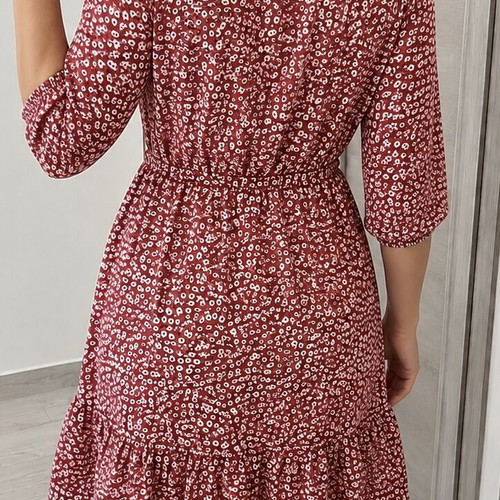 ONLY floral knee-length dress, EU size 44, burgundy red