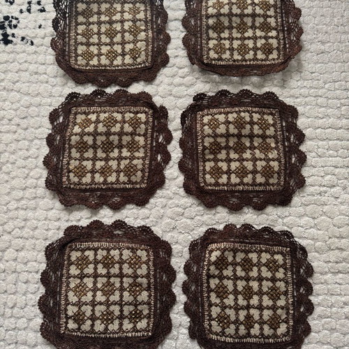 Vintage coasters/doilies with lace and decorative beads like new