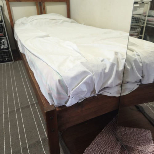 Single wooden bed like new with mattress, Swedish wood 2.10×0.96m