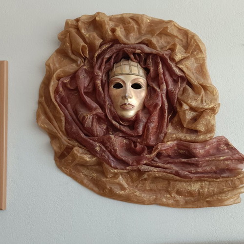 Handmade 3D wall decoration with theatrical mask used