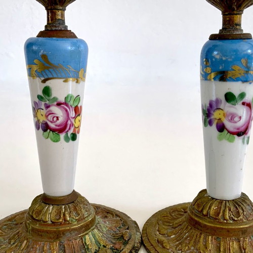Bronze French vintage Sèvres style candlesticks used