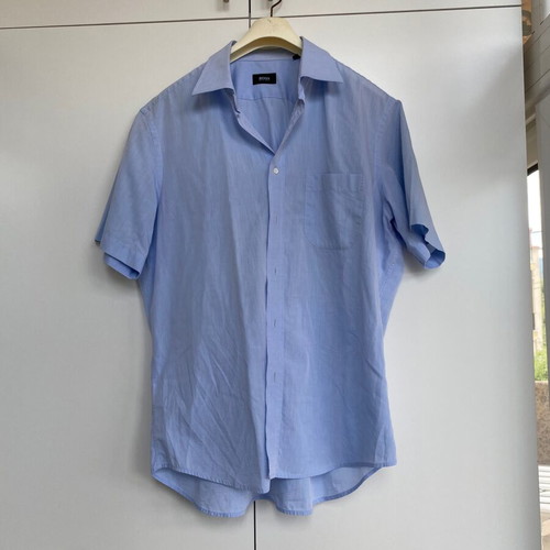 Hugo Boss blue men's short-sleeve shirt like new, cotton