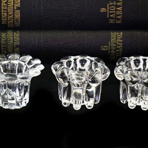 Set of 3 candlesticks used, heavy transparent glass