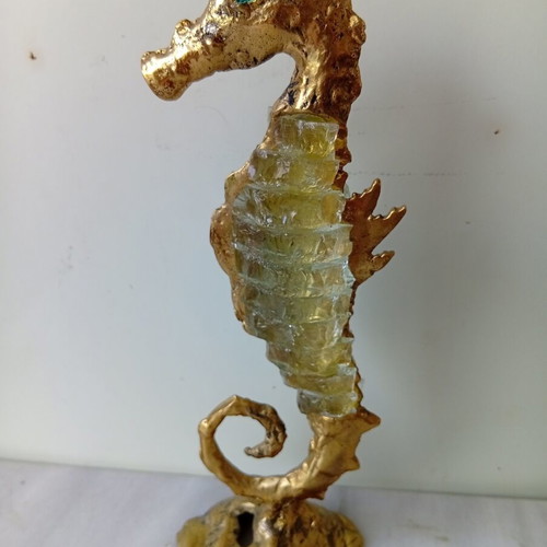 Bronze seahorse sculpture with crystals by Kyriakos Cirantonis, used