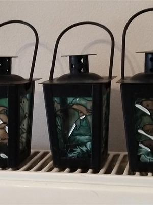 Lanterns used with dolphins, set of 3, black metal frame