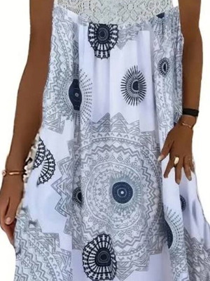 Boho plus size καλοκαιρινό φόρεμα με πλεκτή λεπτομέρεια, ελαφρύ και αέρινο
