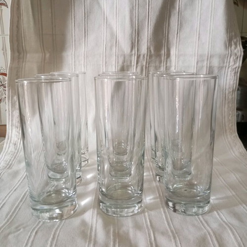 Set of 9 glass tube glasses like new for drinks