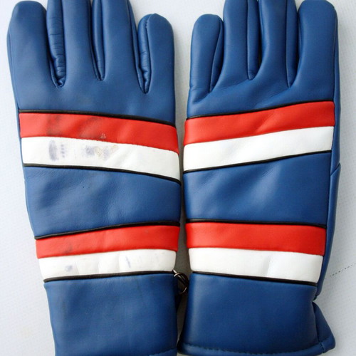 Vintage winter leather gloves retro 80s new, blue