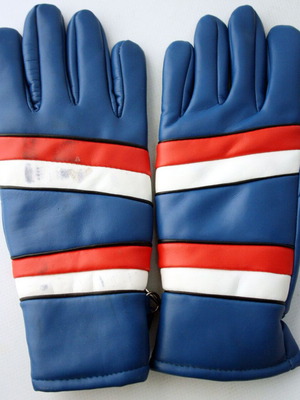 Vintage winter leather gloves retro 80s new, blue