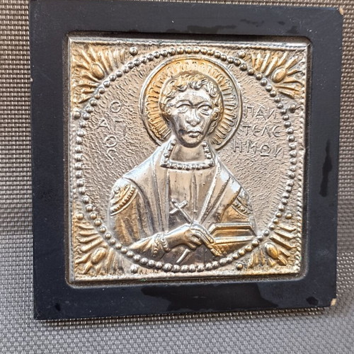 Old icon of Saint Panteleimon, 13x13 cm