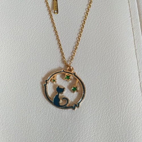 Cat pendant on stainless steel chain new, length 40(+5) cm