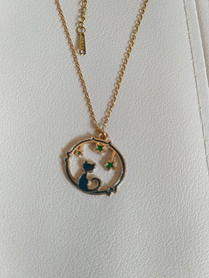 Cat pendant on stainless steel chain new, length 40(+5) cm