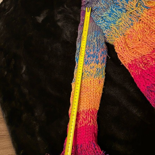 Handmade knitted cardigan rainbow hippie style with hood and fringes