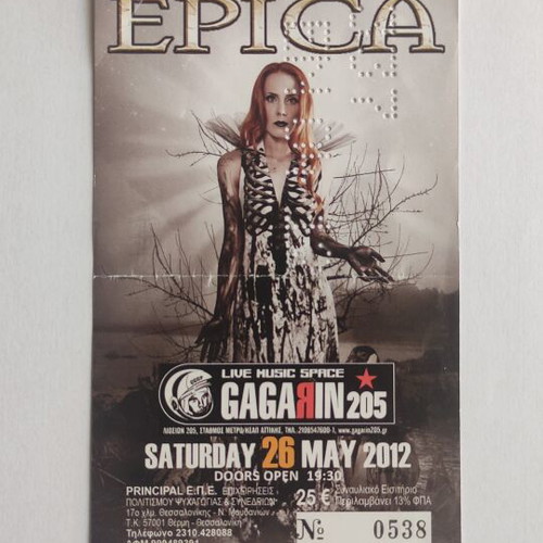 Epica concert ticket 26-5-2012 like new