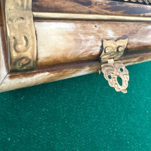 Jewelry box camel bone with brass details like new, velvet interior