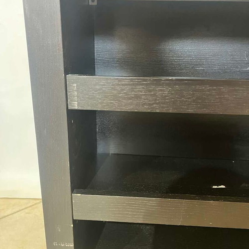 Wooden furniture with glass surface and two shelves on wheels used