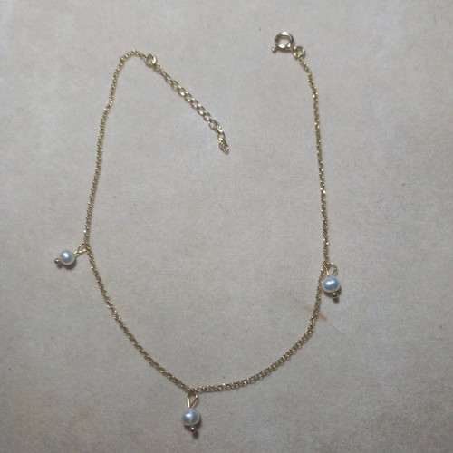 Silver gold-plated 925° anklet with pearls new