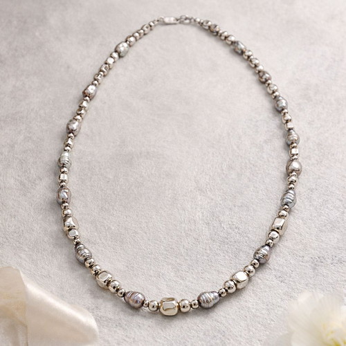 Moonlight Pearls silver 925 necklace with gray pearls new