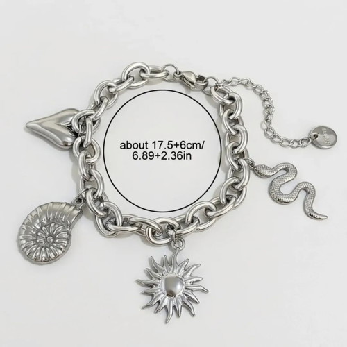 Chunky Bracelet from Stainless Steel with Symbol Charms new