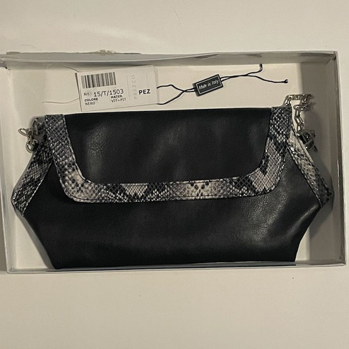 Italian genuine leather clutch bag with python print trim