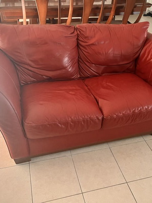 Italsofa leather armchair and 2-seater sofa, burgundy red