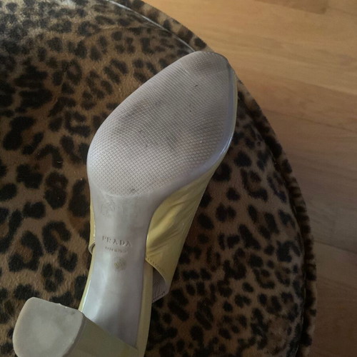 Prada Peep Toe Pumps Size 39.5 Beige and Gold Like New