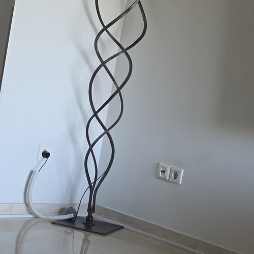 Handmade floor lamp with solid iron and blown glass, like new