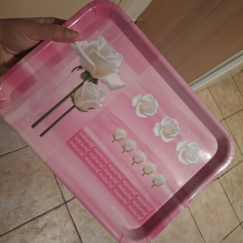 Serving tray used, plastic with flowers