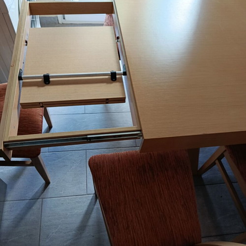 Handmade wooden dining set with 6 chairs, like new