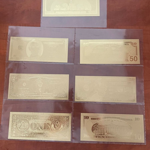 US Dollars in 23K Gold Foil new, set of 7 pieces