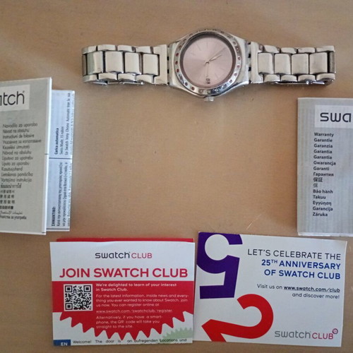 Swatch Pinkaround wristwatch women's like new, pink and silver
