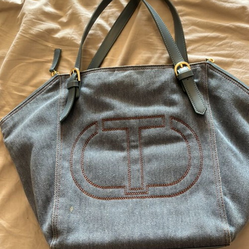 Twinset handbag like new, denim fabric with leather handle