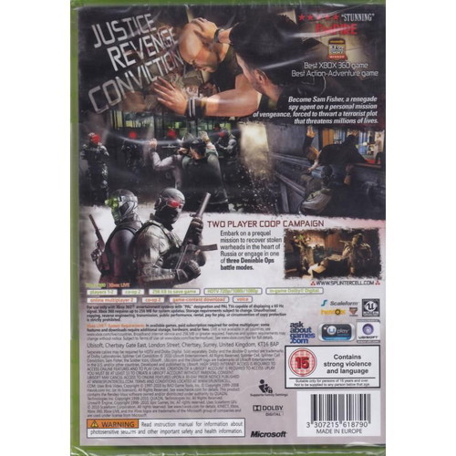 Tom Clancys Splinter Cell Conviction Xbox 360 game new, Classics