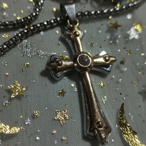 Necklace with cross new stainless steel with crystal