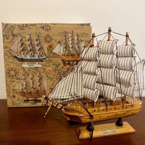 Wooden decorative sailing ship new 23x23cm