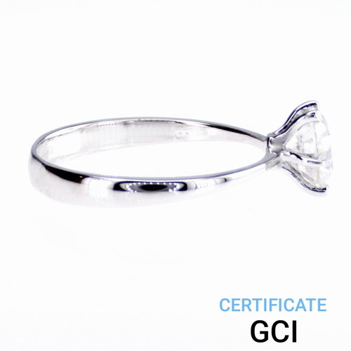 Diamond ring 1.02 ct D color, 585/14K white gold, new