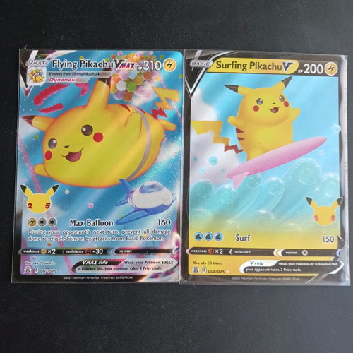 surfing pikachu vmax pokemon card Amazon.com: Pokemon Celebrations Surfing Pikachu VMAX, 25th  Anniversary,Full Art Rare Holo VMAX + Surprise Card! : Toys & Games main image 0