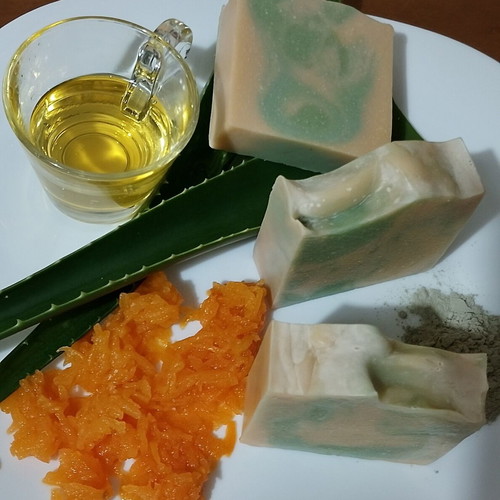 Handmade soap with aloe vera, pumpkin, green clay, avocado oil