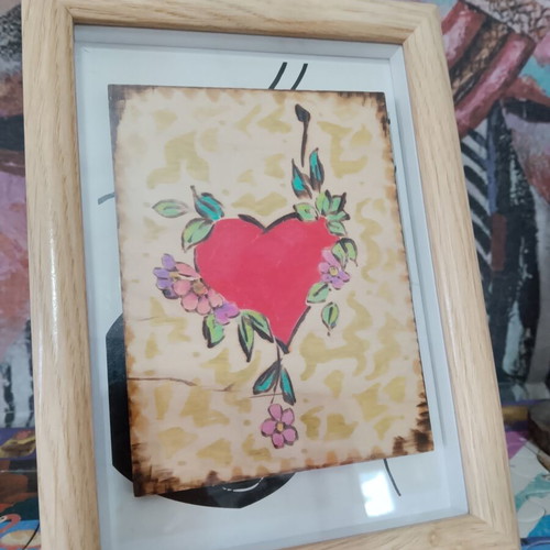 Decorative frame with wood pyrography painting 15x20cm new