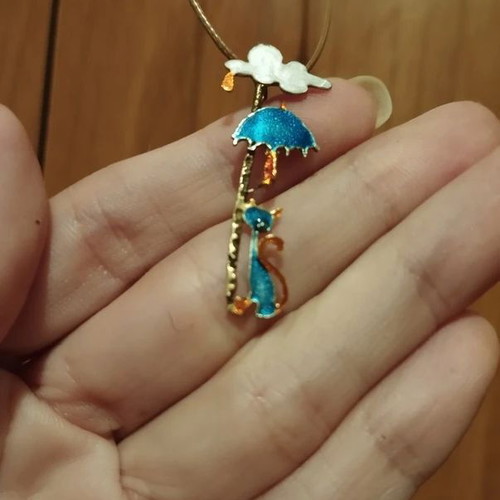 Handmade metal pendant with cat, new, multicolor