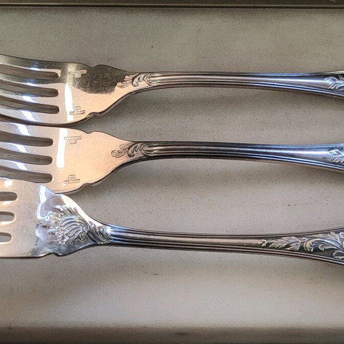 Christofle Marly salad forks used, set of 3 silver plated