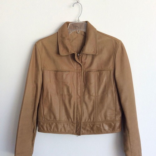 Women's Camel Leather Jacket Cropped used, size S/M, beige