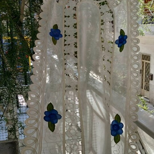 Vintage set of 2 handmade organza table runners with embroidery