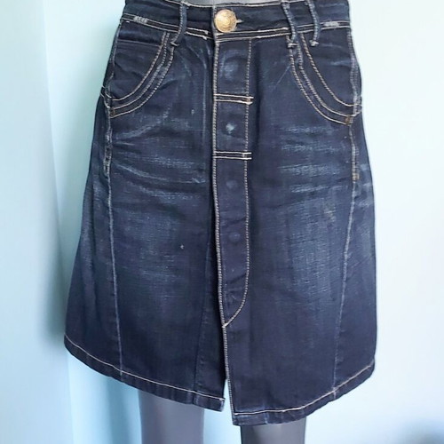 Ekseption denim skirt used with buttons, faded effect, leather emblem