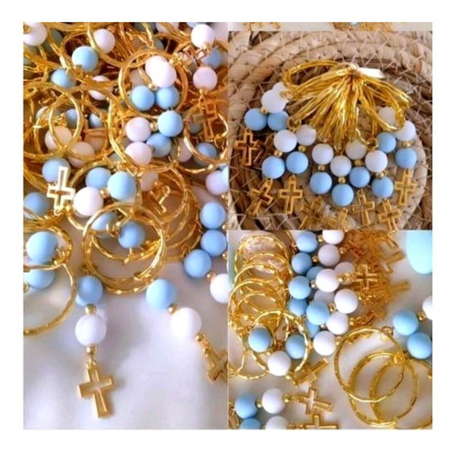 Handmade baptism favors keychains with beads and cross pendant