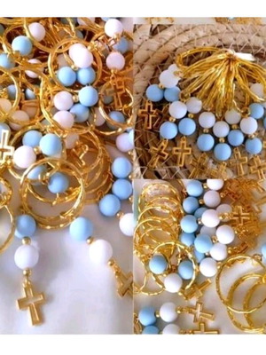 Handmade baptism favors keychains with beads and cross pendant